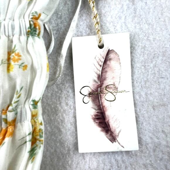 Jessica Simpson Strapless Floral Bubble Mini Dress M Yellow Smocked Romantic - Picture 5 of 8